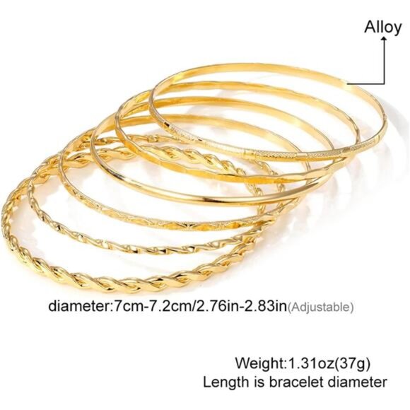 Womens Gold Bangle Bracelet Set 14k Plated Multi Layer Stackable Cuff Jewelry - Picture 7 of 8